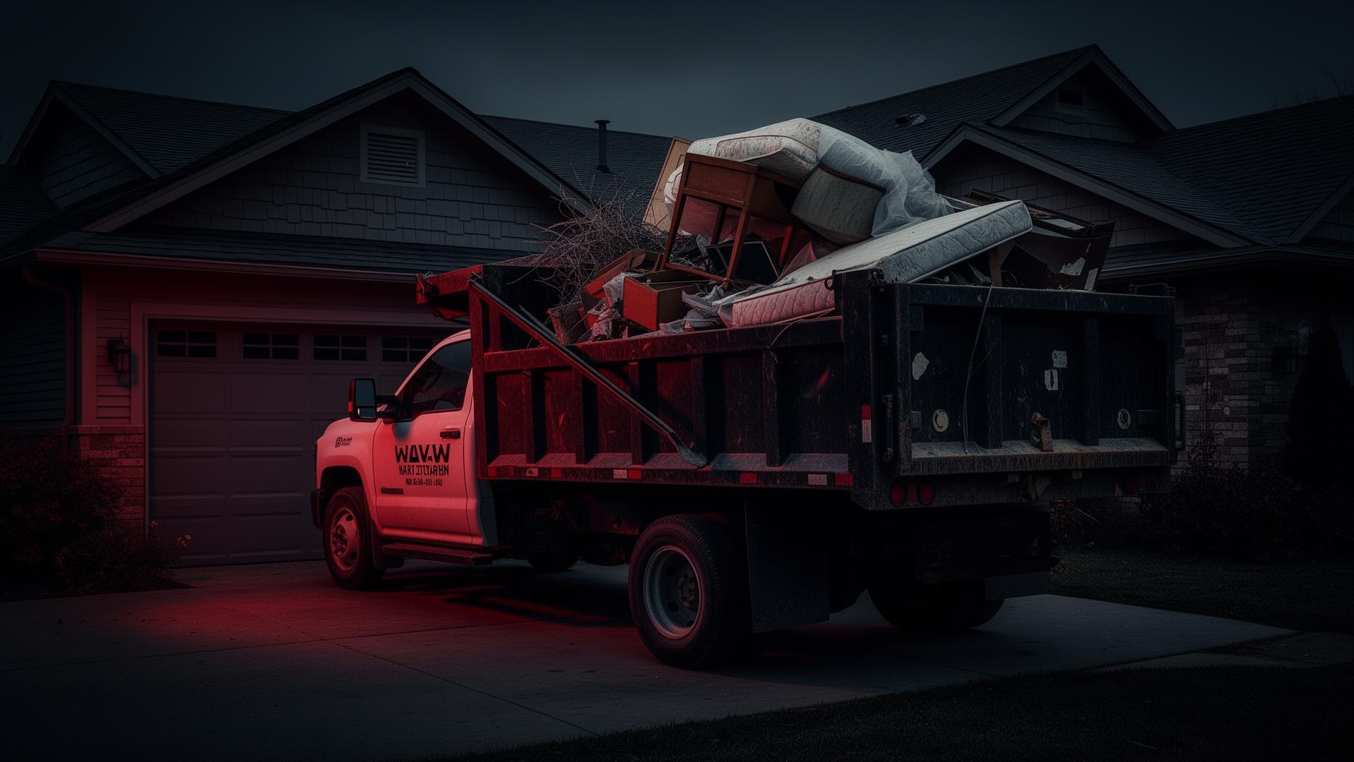 Loso Hauling junk removal truck loaded with debris in a Montgomery AL driveway
